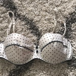Off white with black polka dot bra 36C